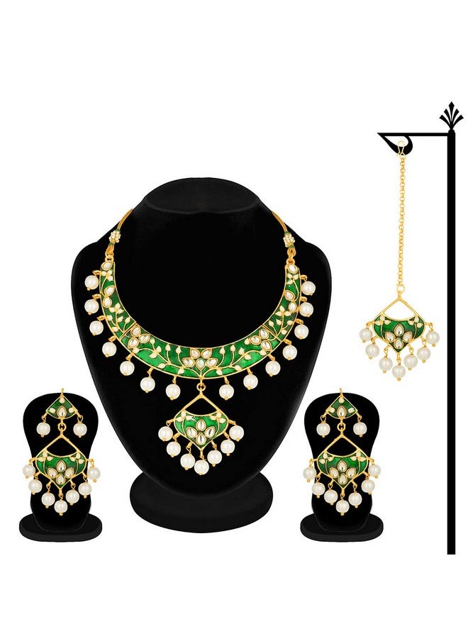 Ethnic Traditional Wedding Festive Wear Faux Kundan Floral Enamel Necklace With Maang Tikka Set Indian Bollywood Fashion Jewelry For Women Girls - pzsku/ZD830925EB886DC0B134CZ/45/_/1714988143/33f98dad-baac-41d1-947b-9e72b51a2054