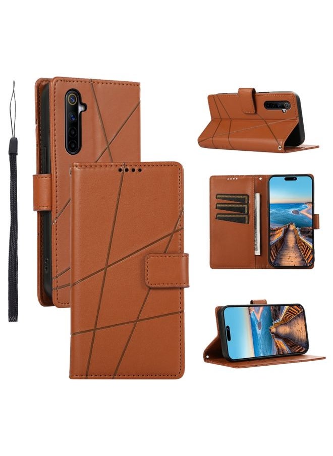 HuHa Case Cover For Realme 6 / 6s PU Genuine Leather Texture Embossed Line Phone Case Brown 