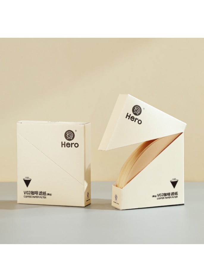 زيروهيرو فلتر قهوة زيرو هيرو V02 ورقي أبيض وغير مبيض - موديل V60 - 100 قطعة، صانع القهوة الأمريكي بتصميم V، مصنوع 100% من لب الخشب الياباني، مناسب لتحضير 1-2 أكواب في المنزل/المقهى/السفر. - Image 1