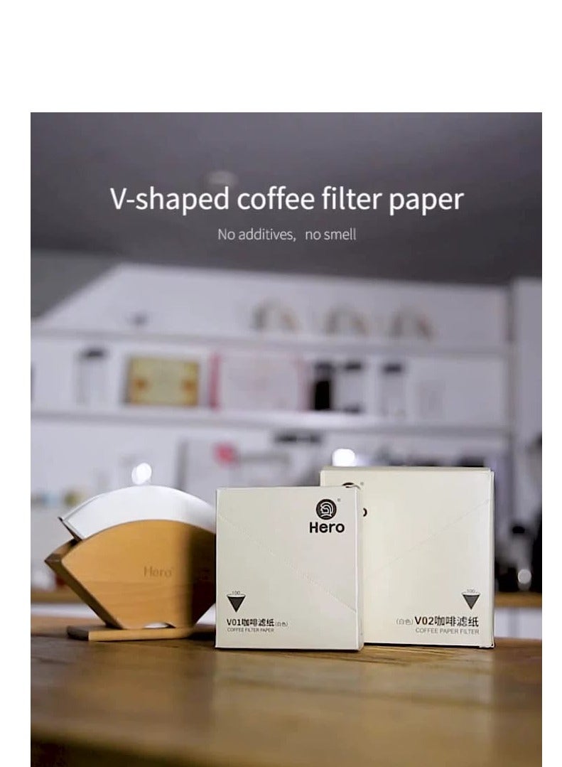 زيروهيرو فلتر قهوة زيرو هيرو V02 ورقي أبيض وغير مبيض - موديل V60 - 100 قطعة، صانع القهوة الأمريكي بتصميم V، مصنوع 100% من لب الخشب الياباني، مناسب لتحضير 1-2 أكواب في المنزل/المقهى/السفر. - Image 5