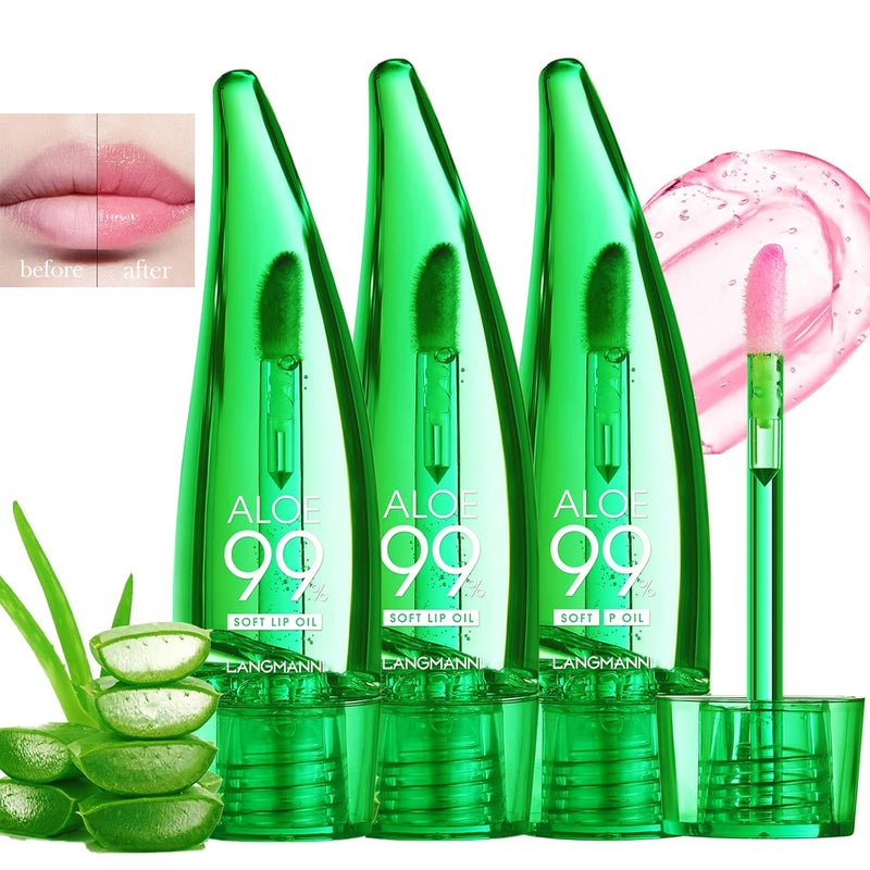 Lip Balm 3PCS Aloe Vera Long Lasting Nutritious Lip Oil Color Changing Tinted Lip Balm Set Natural Plumping Hydrating Easy Brush Application Cute Portable Design Unisex