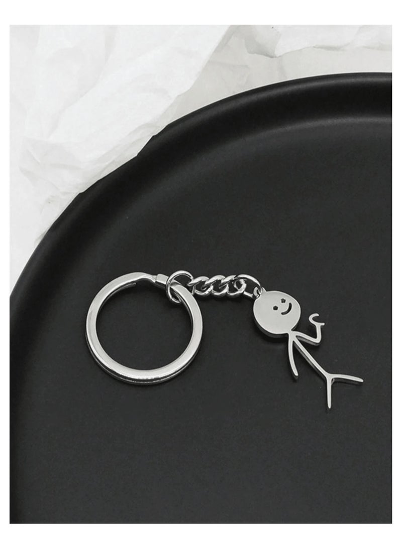 Couple Key Chain, Cute Cartoon Matchstick Figure Holding Heart, 2 Pcs Stainless Steel Abstract, Silvery Keychains for Him and Her - Image 2