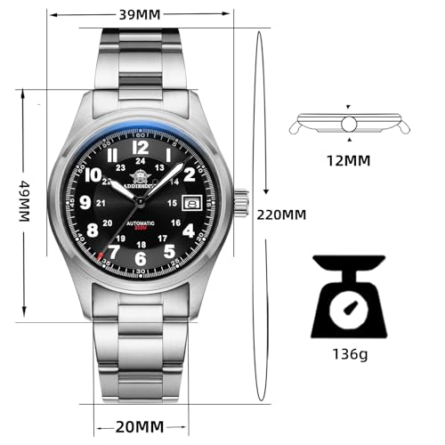 ADDIESDIVE Mens Watches 39 MM Automatic Waterproof 200 M Mechanical NH35A BGW9 Analog Stainless Steel Field Watch - Image 3