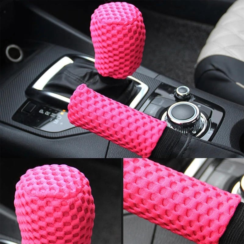 2 Pack Car Gear Shift Knob Cover & Handbrake Cover, Automotive Anti-Slip Breathable Comfortable Handbrake Gear Shift Protector, Vehicle Interior Accessories for SUV Truck RV (Rose Red) - Image 5