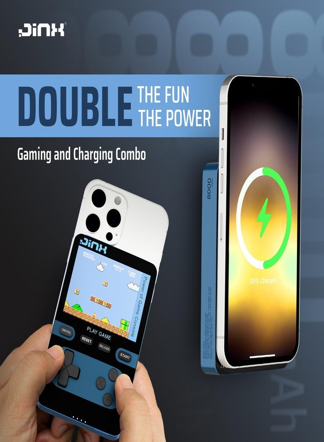 جينكس بنك طاقة مغناطيسي لاسلكي JINX Alpha مع لعبة فيديو كلاسيكية | ألعاب مدمجة كلاسيكية مع بنك الطاقة | بنك طاقة ليثيوم بوليمر 8000 مللي أمبير 15 وات متوافق مع Magsafe، شحن سريع لأجهزة iPhone وAndroid (أزرق) - Image 2