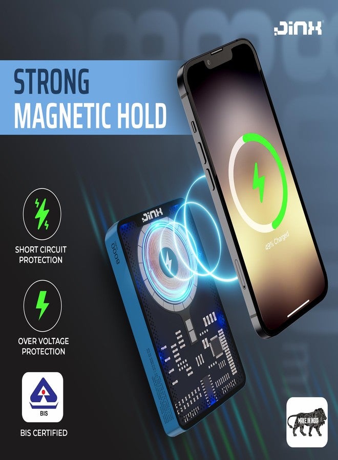 جينكس بنك طاقة مغناطيسي لاسلكي JINX Alpha مع لعبة فيديو كلاسيكية | ألعاب مدمجة كلاسيكية مع بنك الطاقة | بنك طاقة ليثيوم بوليمر 8000 مللي أمبير 15 وات متوافق مع Magsafe، شحن سريع لأجهزة iPhone وAndroid (أزرق) - Image 4