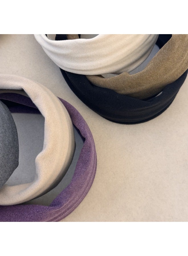 Purple Suede Soft And Waxy Knitted Wide-brimmed Autumn And Winter Hairband Hairpin Wide-brimmed Hairband Niche Design High Skull Hair Accessory - Image 2