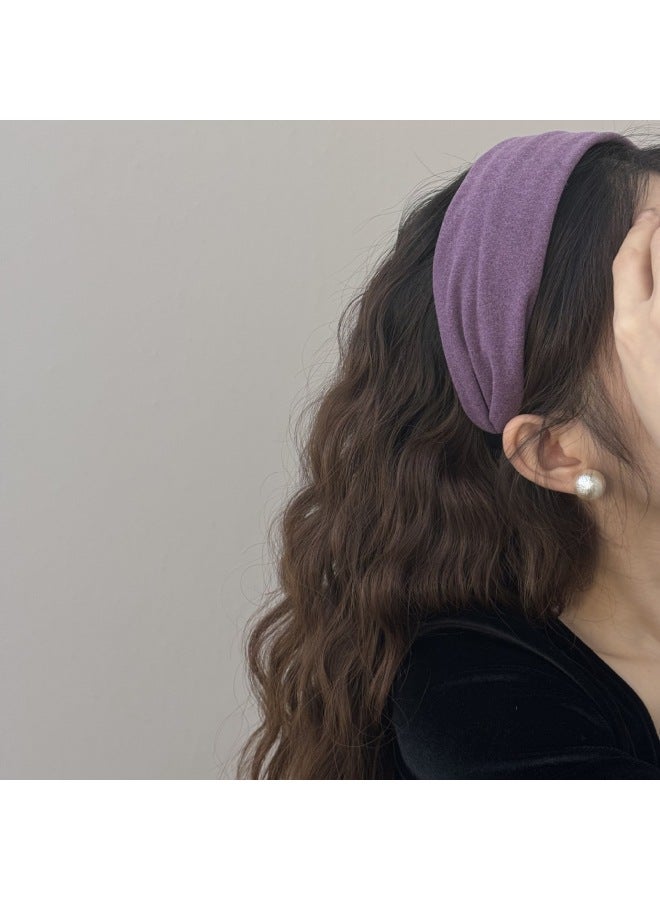 Purple Suede Soft And Waxy Knitted Wide-brimmed Autumn And Winter Hairband Hairpin Wide-brimmed Hairband Niche Design High Skull Hair Accessory - Image 4