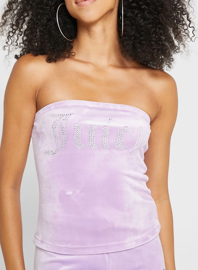 Juicy Couture Logo Bardot Crop Top