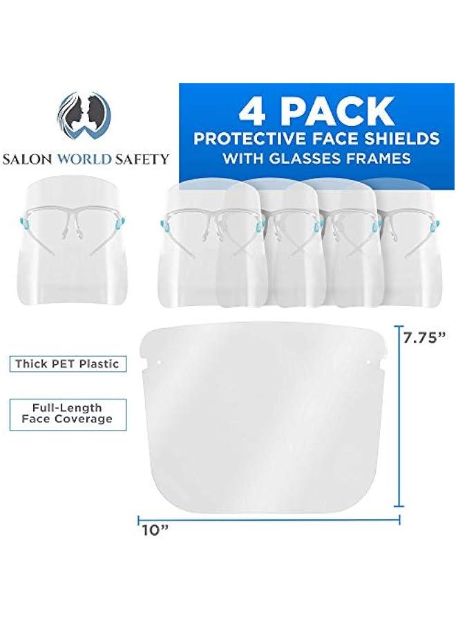 Arabest Salon World Safety Face Shields with Glasses Frames (Pack of 4) - Ultra Clear Protective Full Face Shields to Protect Eyes, Nose, Mouth - Anti-Fog PET Plastic Sanitary Droplet Splash Guard  - Image 2