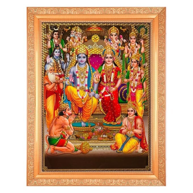 Ram Darbar With Crystal Effect Art Work Photo In Golden Frame Big 14 X 18 Inches