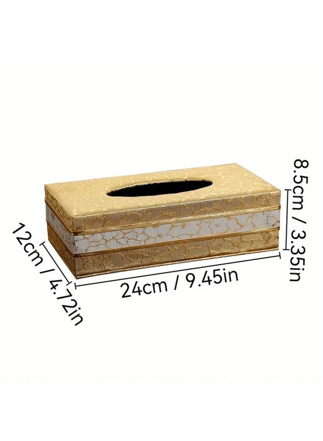 Brown Golden Vintage Faux Leather Tissue Box Holder Square Decorative For Home Car Hotel - Image 3