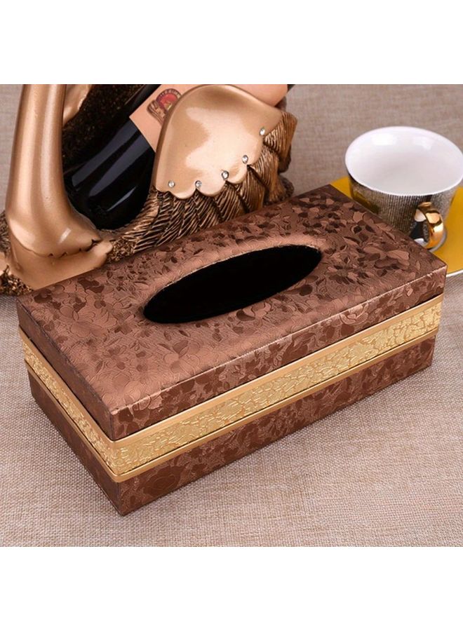 Brown Golden Vintage Faux Leather Tissue Box Holder Square Decorative For Home Car Hotel - Image 1