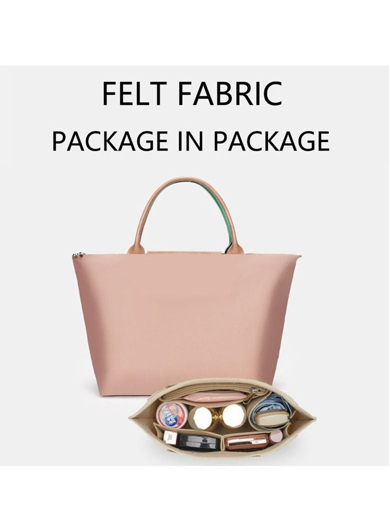 Multi Pocket Felt Handbag Organizer, Folding Tote Bag organizer insert, Felt Organizer Insert Handbags Base Shaper, for Insert Wallet Organizer, Small, Pink - Image 3