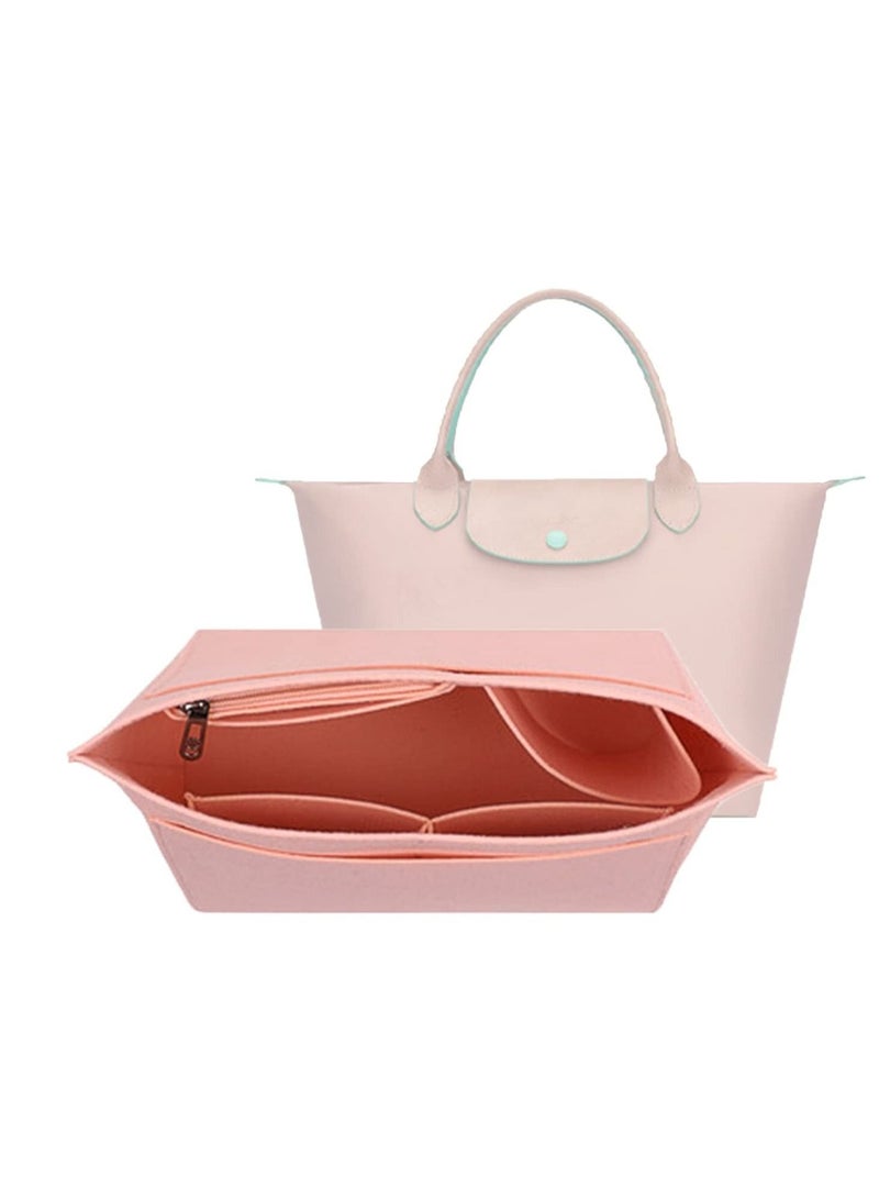 Multi Pocket Felt Handbag Organizer, Folding Tote Bag organizer insert, Felt Organizer Insert Handbags Base Shaper, for Insert Wallet Organizer, Small, Pink - Image 1