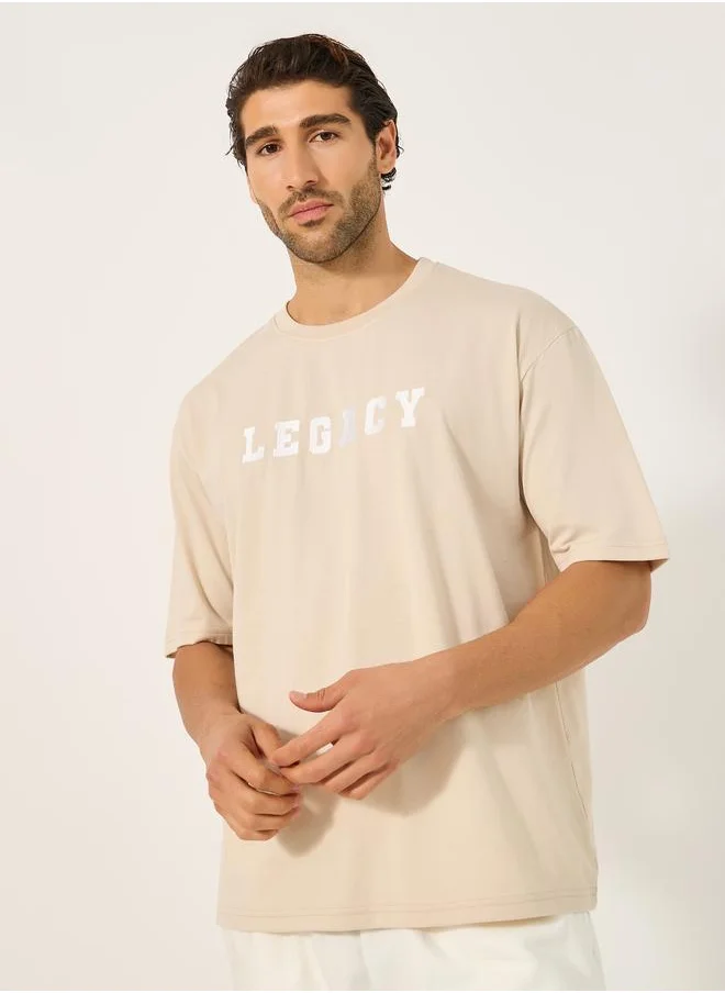 ستايلي Styli Varsity Font Embroidered Round Neck Oversized T-Shirt