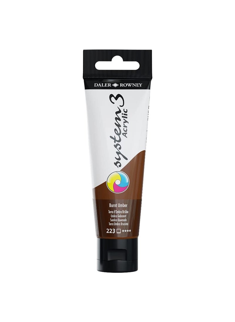 Daler Rowney System3 Acrylic Paint Tube 59ml Burnt Umber  - Image 2
