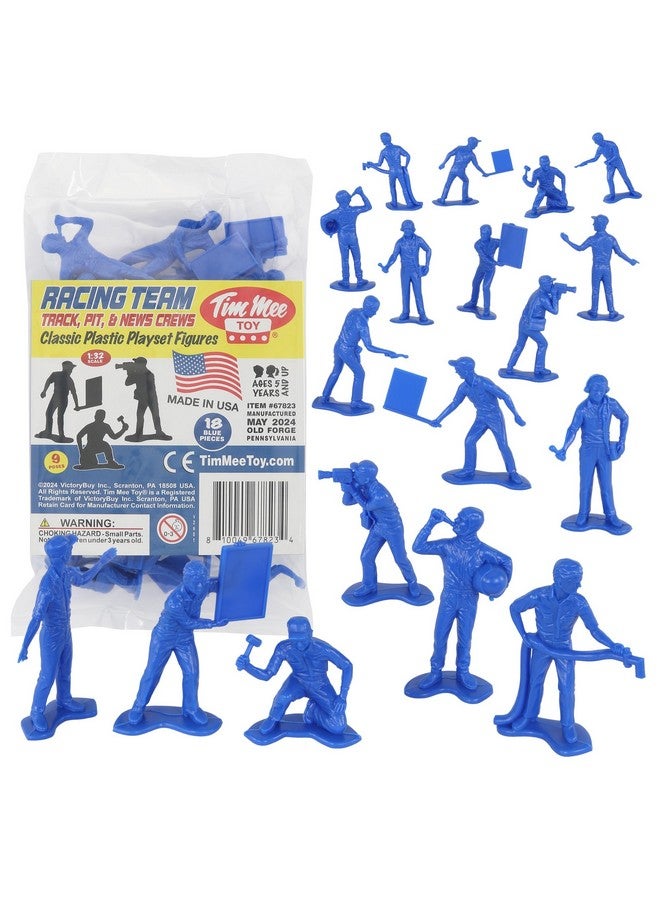 Tim Mee Toy TimMee Car Racing Team Pit Track & News Crews - Blue 18pc Plastic Toy Figures US - Image 1