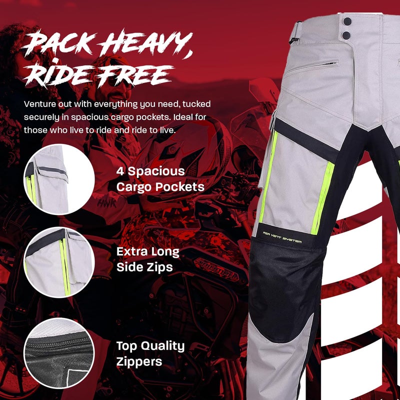 HWK Waterproof Motorcycle Cargo Pants, Durable Motorcycle Riding Pants with CE Armor and Multiple Pockets, Machine Washable Hi-Vis Polyester Moto Gear for Men - Silver, Waist 34"-36", Inseam 34" - Image 5