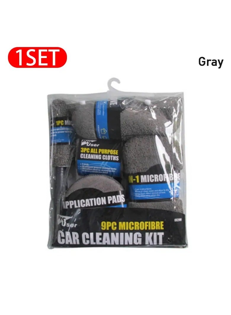 Seametal 9 Pieces Car Wash Cleaning Kits Microfiber Towels Blusher Sponge Glove Applicator Pads Polishing Care Auto Detailing Washing Tools  - Image 1