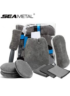 Seametal 9 Pieces Car Wash Cleaning Kits Microfiber Towels Blusher Sponge Glove Applicator Pads Polishing Care Auto Detailing Washing Tools  - Image 3