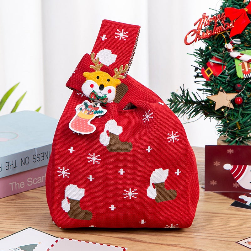 Knitted Bag, Popular Style, Floral Cartoon Knitted Bag, Korean And Japanese Version, Versatile Handbag For Women, Bucket Tote Bag - Image 1