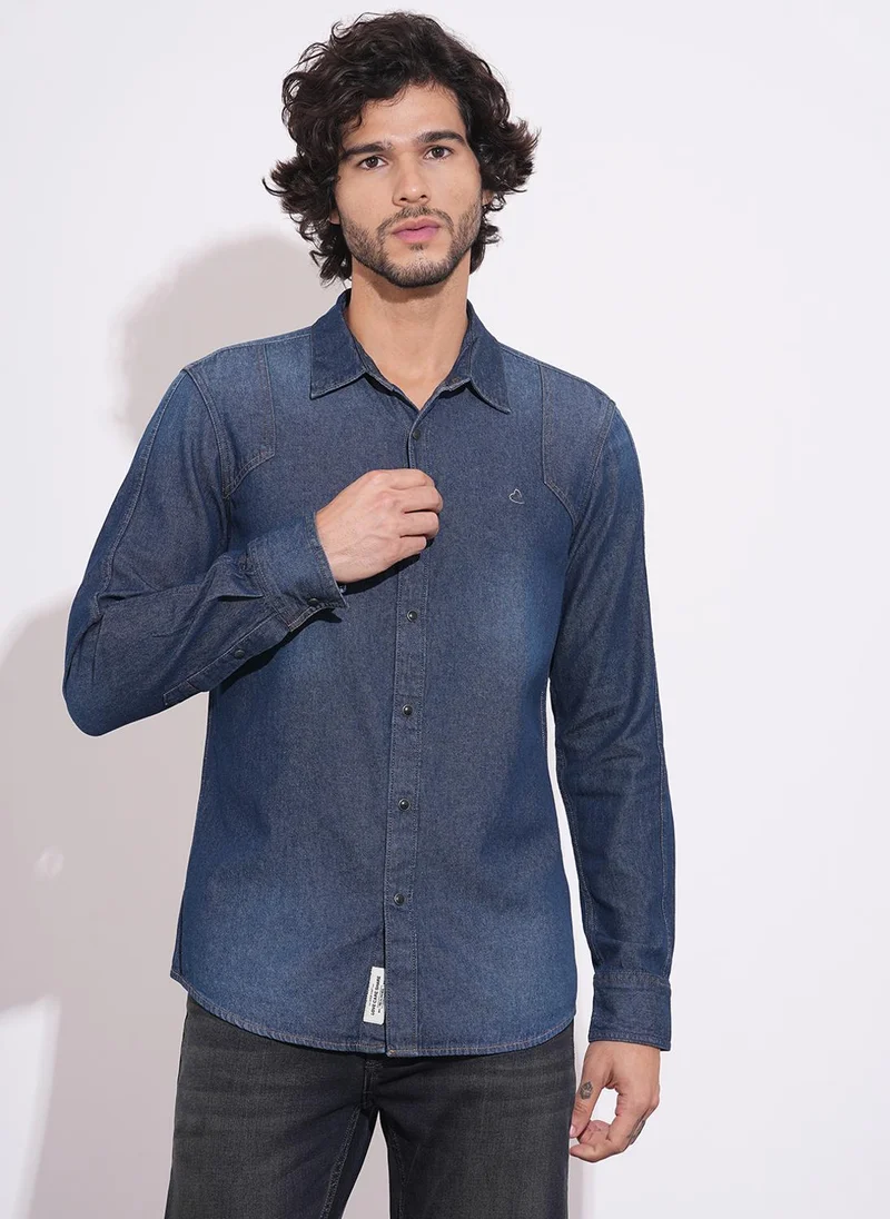 بيينغ هيومان Men Slim Fit Solid Spread Collar Pure Cotton Casual Shirt