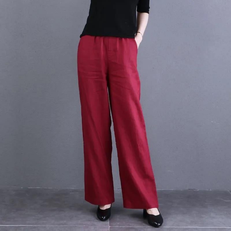 Wide-Leg Pants Women'S 2025 Literary Plus Size Elastic Waist Slimming Straight Pants Solid Color All-Match Casual Pants - Image 3