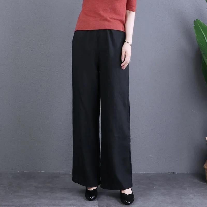 Wide-Leg Pants Women'S 2025 Literary Plus Size Elastic Waist Slimming Straight Pants Solid Color All-Match Casual Pants - Image 4