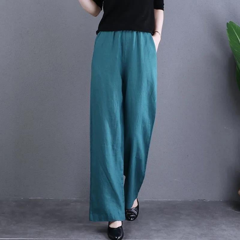 Wide-Leg Pants Women'S 2025 Literary Plus Size Elastic Waist Slimming Straight Pants Solid Color All-Match Casual Pants - Image 2