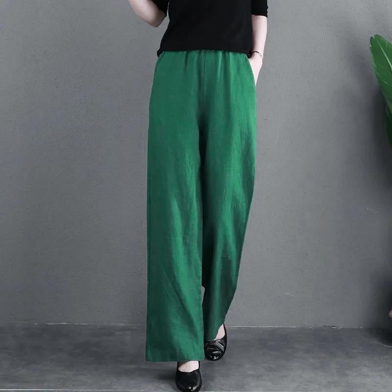 Wide-Leg Pants Women'S 2025 Literary Plus Size Elastic Waist Slimming Straight Pants Solid Color All-Match Casual Pants - Image 5