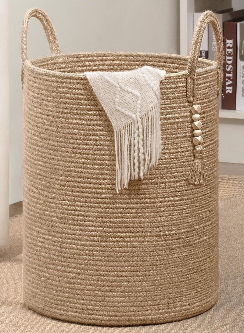 Cotton Rope Laundry Basket Hamper for Clothes Woven Storage Basket for Living Room Bedroom Boho Tall Rope Baskets for Blanket Toys Pillow Towels Baby Nursery Hamper Bin Large Jute Basket - Image 1