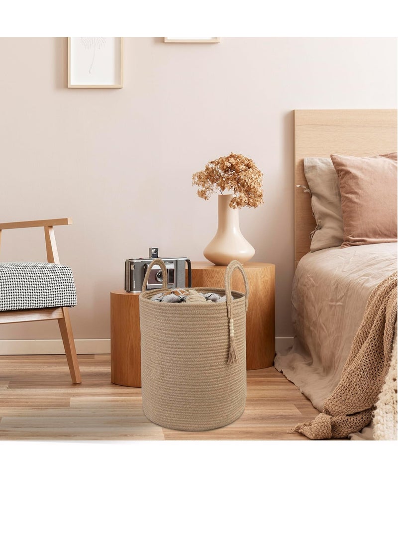 Cotton Rope Laundry Basket Hamper for Clothes Woven Storage Basket for Living Room Bedroom Boho Tall Rope Baskets for Blanket Toys Pillow Towels Baby Nursery Hamper Bin Large Jute Basket - Image 5