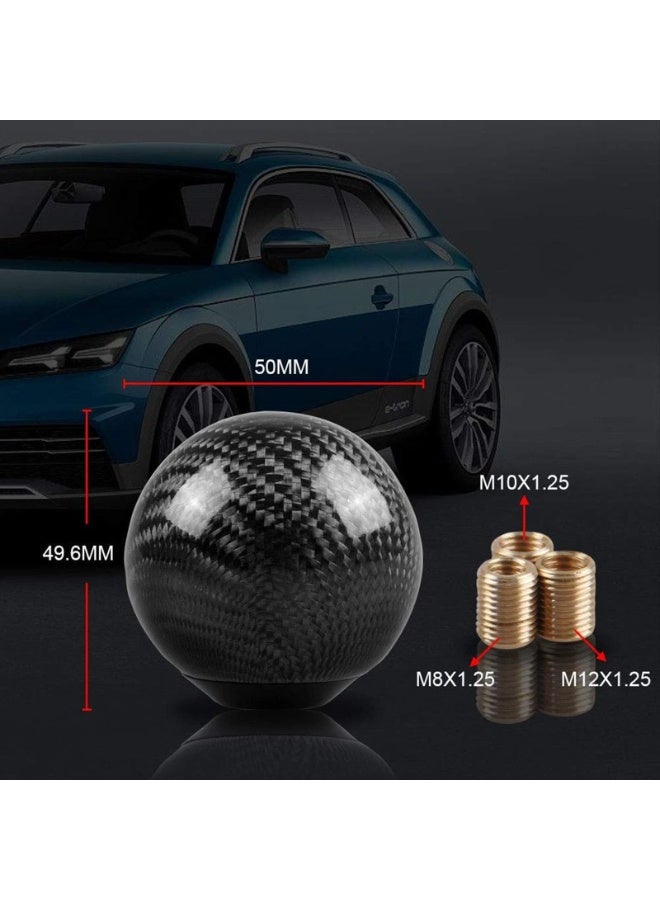 LAMAY Carbon Fiber Shift Knob Gear Shifter Knobs with 3 Adapters Round Ball Stick Shifter Level(BLACK) - Image 2