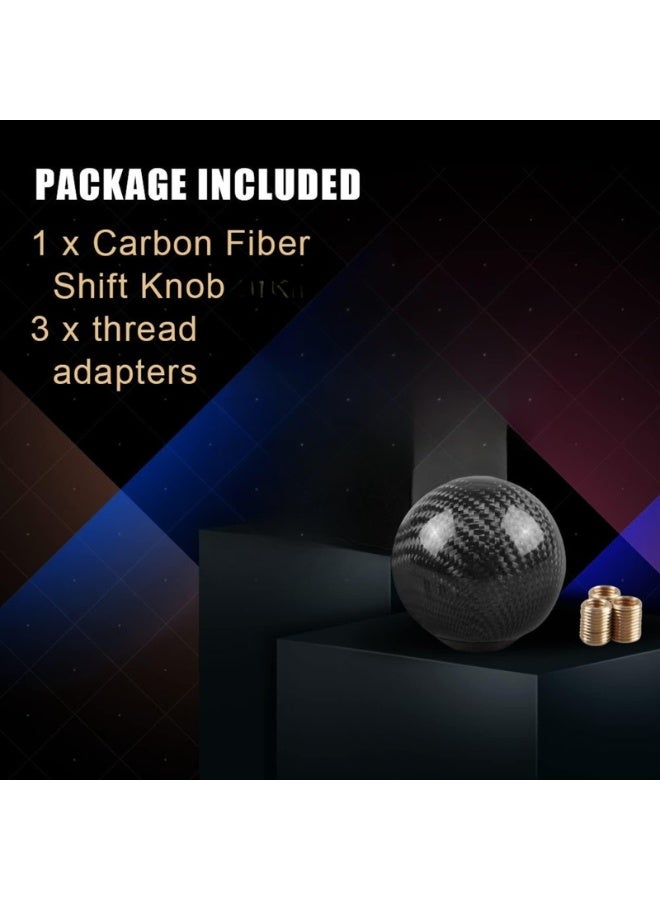 LAMAY Carbon Fiber Shift Knob Gear Shifter Knobs with 3 Adapters Round Ball Stick Shifter Level(BLACK) - Image 4