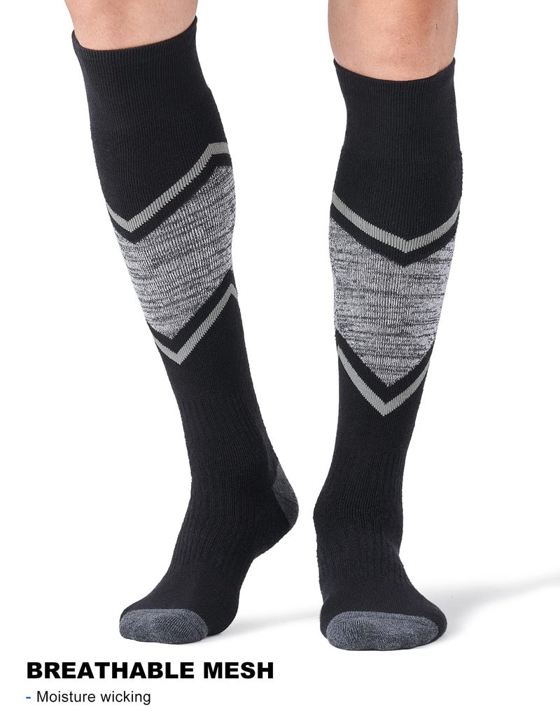 FITRELL 2 Pack Men's and Women's Ski Socks Full Cushioned Winter Merino Wool Thermal Knee High Warm Socks for Skiing Snowboarding, Black, X-Large, Shoe Size 13-15 - Image 2