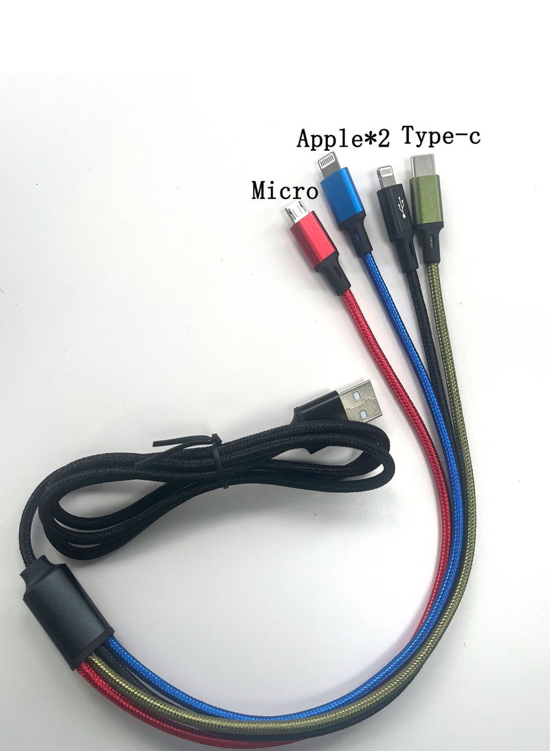 كبل شحن سلك شحن USB 4 في 1 (2 لـ Apple/1 كابل محول صغير من النوع c/1 كابل محول صغير) وكابل مزامنة بيانات USB صغير - Image 2