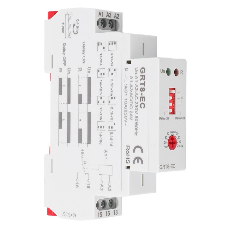 GEYA مرحل زمني مزدوج الوظيفة AC230V AC24V DC24V - مؤشر LED - غلاف ABS - تأخير قابل للتعديل من 0.1 ثانية إلى 10 أيام للتحكم الآلي في المعدات الإلكترونية - Image 3