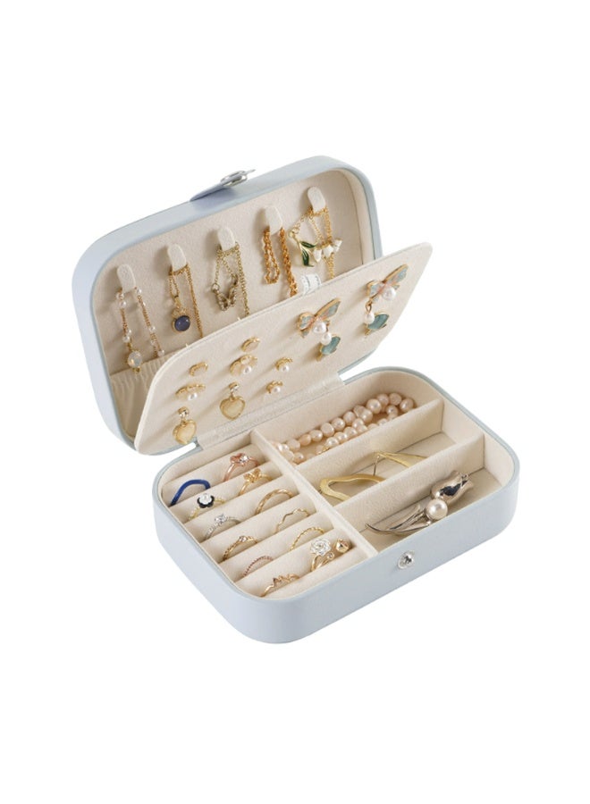 Large capacity jewelry box storage box Anti-oxidation necklace earrings ring storage PU leather jewelry storage box(Blue)  - Image 1