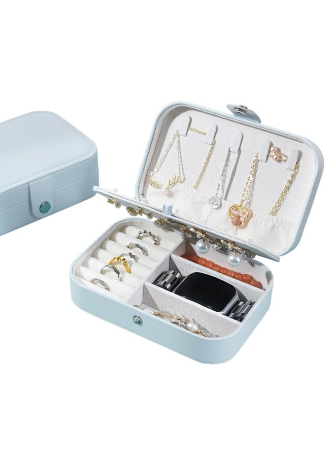 Large capacity jewelry box storage box Anti-oxidation necklace earrings ring storage PU leather jewelry storage box(Blue)  - Image 3