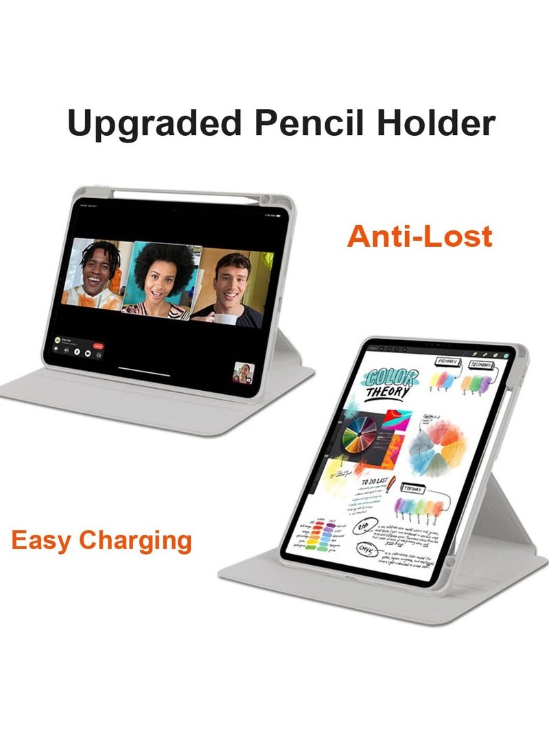 Case for iPad Air 13 inch (24/25) / ipad Pro 12.9 inch (22/21/20/18)， Tablet Protective Case  , Acrylic 360 ° Rotating Design, Automatic Wake-up/sleep, Soft Leather，Grey - Image 3