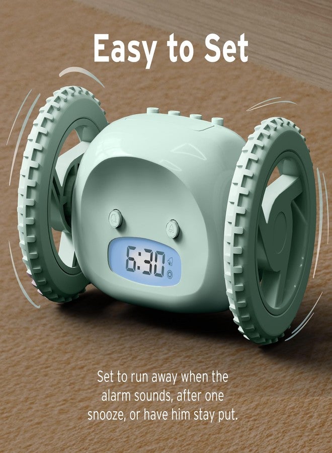 CLOCKY Extra Loud Alarm Clock for Heavy Sleepers on Wheels Rolls Runs Away Vibrating, Easy to Set Super Smart Snooze Digital Bed Shaker Alarm Clock Funny Gift for Adults Kids Teens Bedrooms (Mint) - Image 4