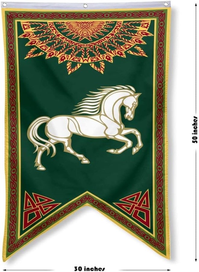 Aihccy Lotr Horse Flag Lotr Rohan Banner Flag Man Cave Bed Room Home Office Party Decor 30x50 Inch, green - Image 2