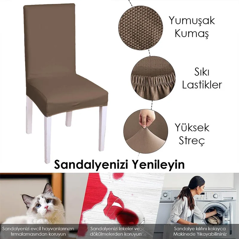 Faiend Lycra Chair Cover Flexible Stretch Elastic Chair Cover Balpetek Chair Protector (6pcs) dark brown