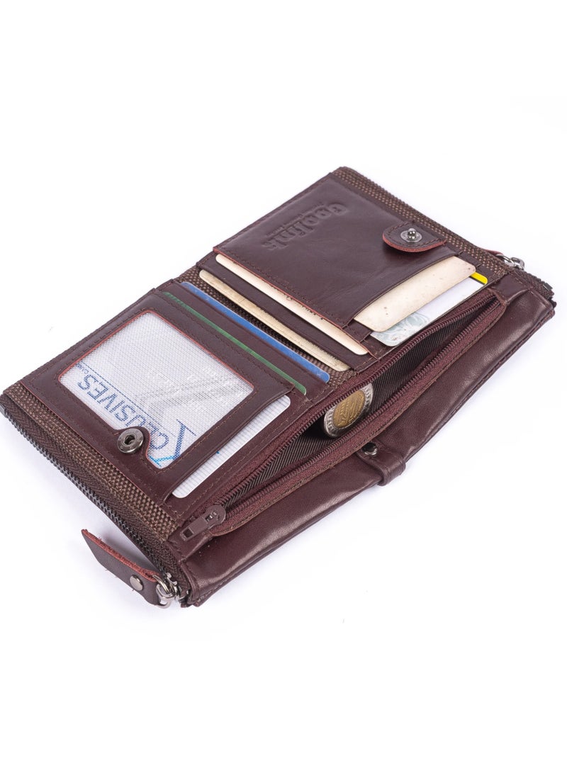 محفظة جولينك للرجال – GL32402 | جلد عنابي فاخر، RFID، سحاب مزدوج