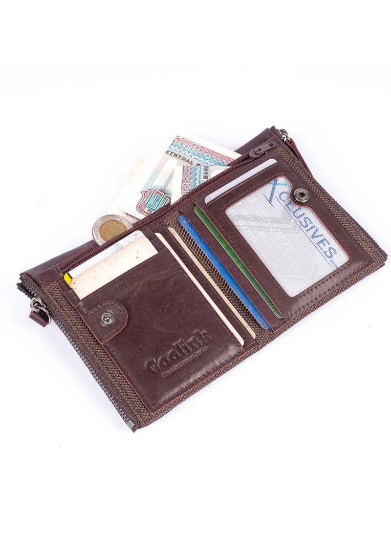 محفظة جولينك للرجال – GL32402 | جلد عنابي فاخر، RFID، سحاب مزدوج