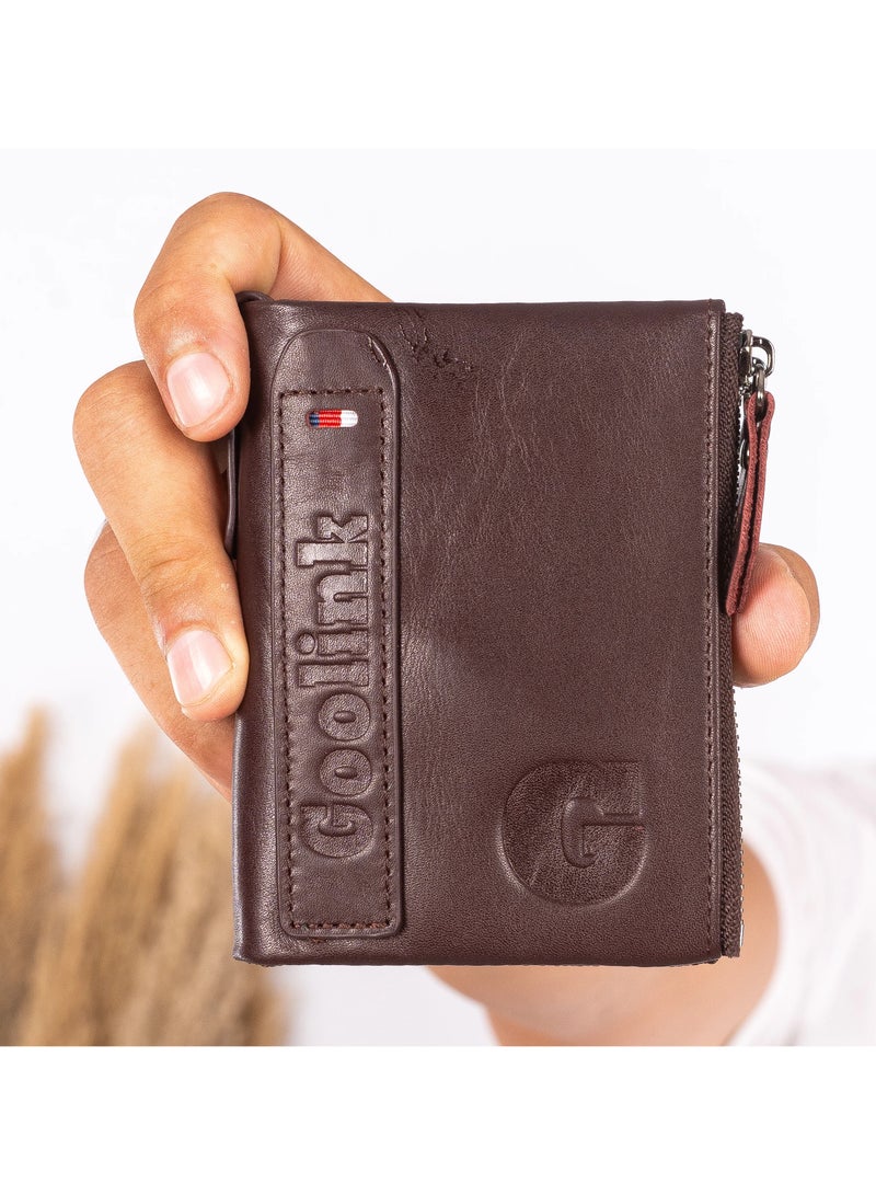 محفظة جولينك للرجال – GL32402 | جلد عنابي فاخر، RFID، سحاب مزدوج