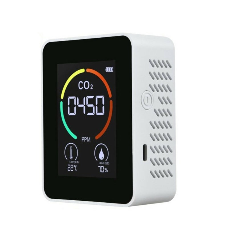 مقياس ثاني أكسيد الكربون: مادة ABS بيضاء، متانة عالية، شاشة رقمية LCD ضخمة مصممة بإضاءة خلفية - مستشعر عالدقة، اكتشاف في الوقت الحقيقي، تشغيل بزر واحد لمراقبة البيئة الداخلية - Image 1