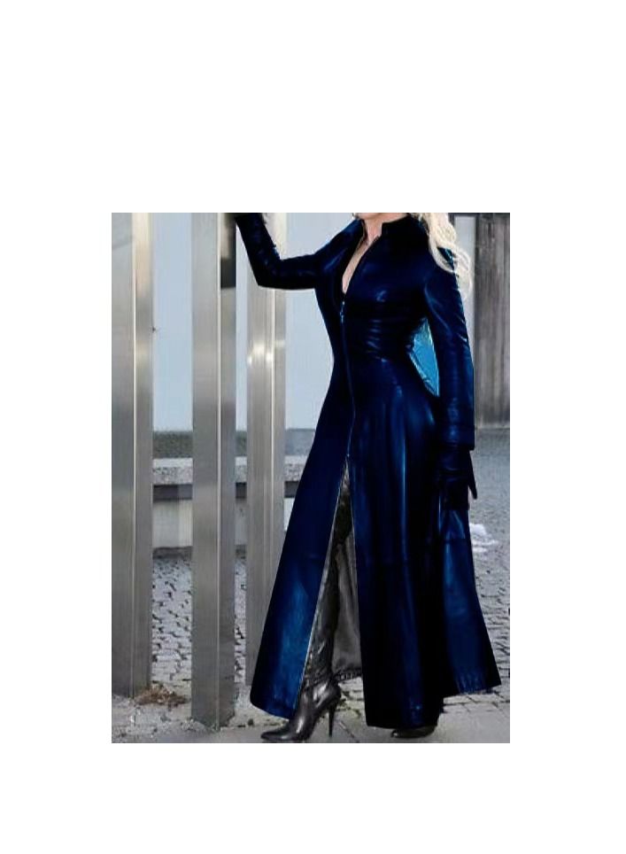 Loquat Autumn And Winter Elongated Leather Overcoat 