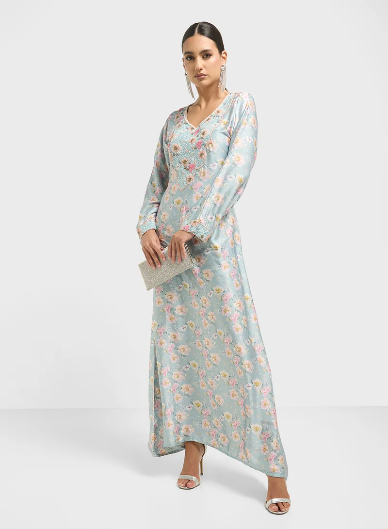 ARABIAN CLOSET Embellished Belted Jalabiya